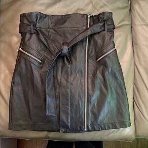 Express High Waisfed Tye Up Black Faux Leather Mini Skirt